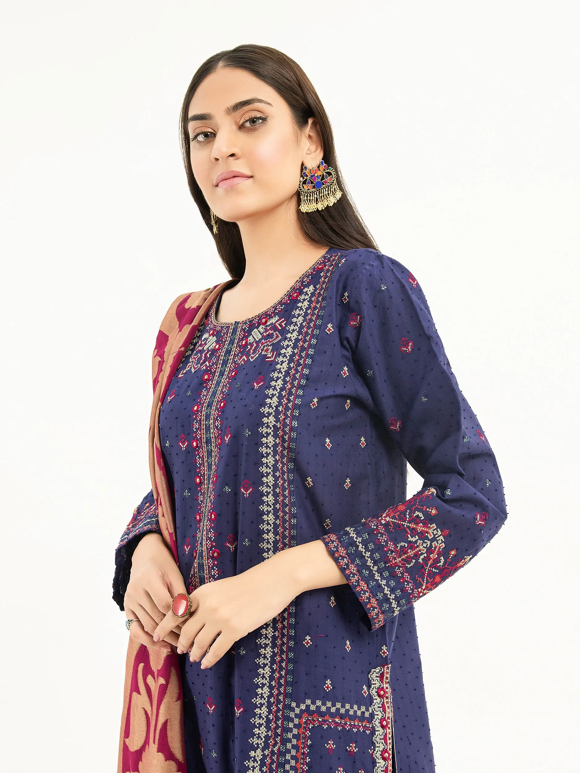 3 Piece Cambric Suit-Embroidered (Pret)