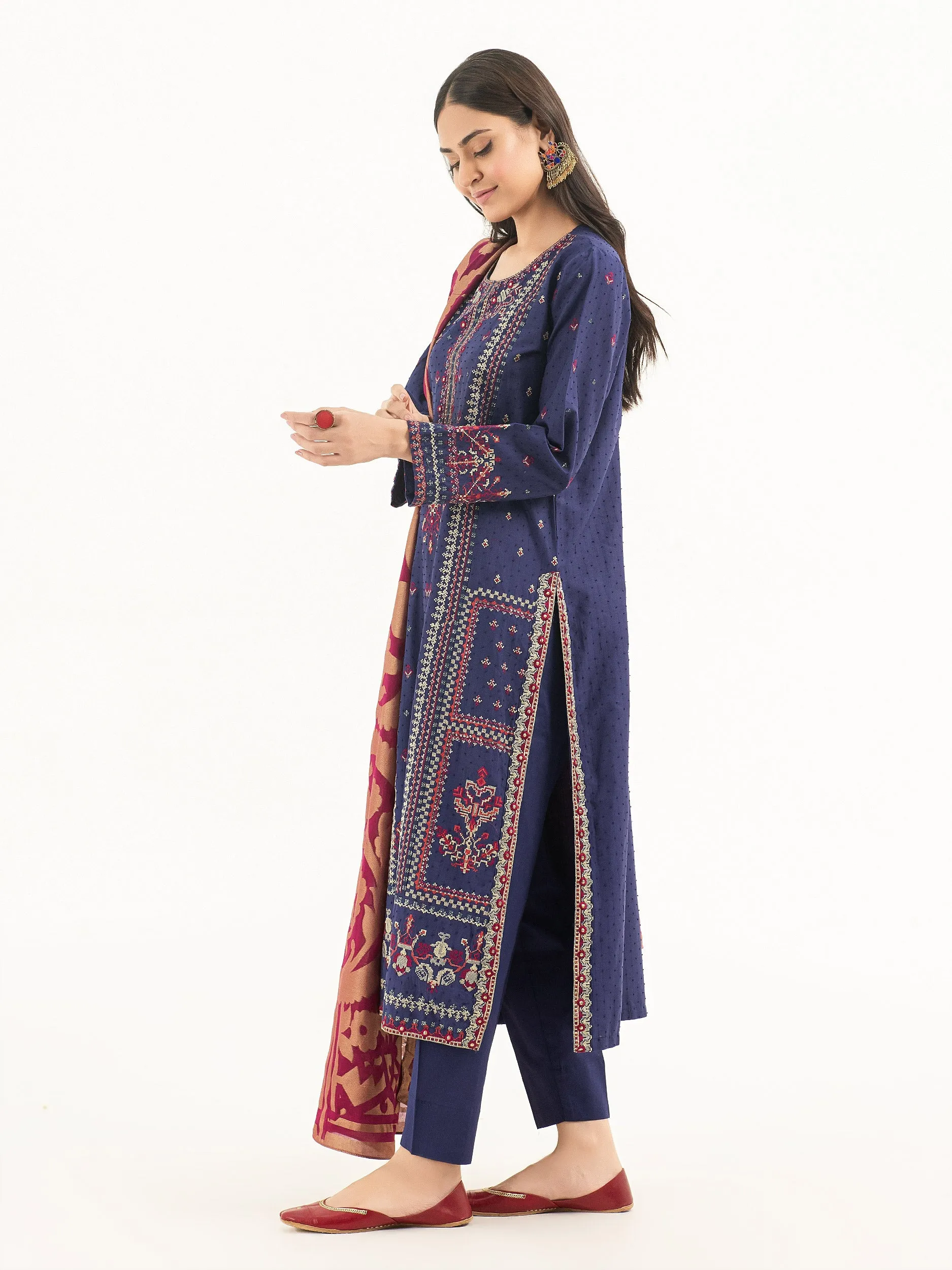 3 Piece Cambric Suit-Embroidered (Pret)