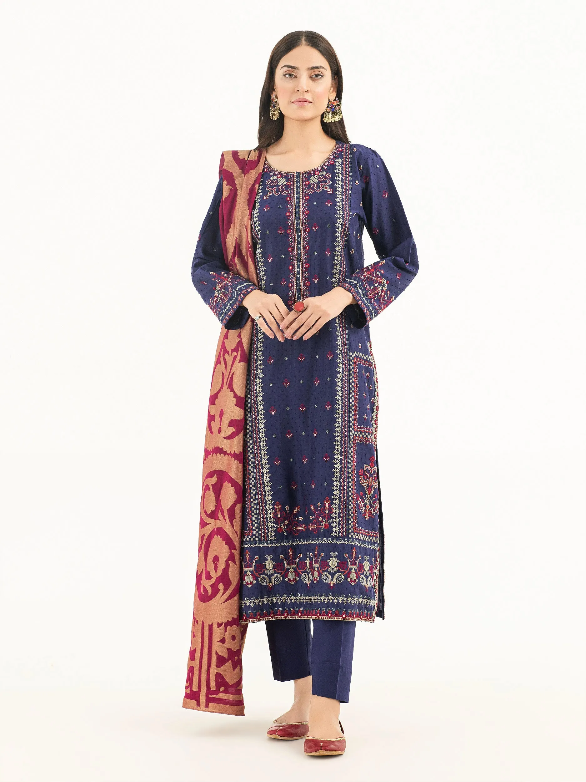 3 Piece Cambric Suit-Embroidered (Pret)