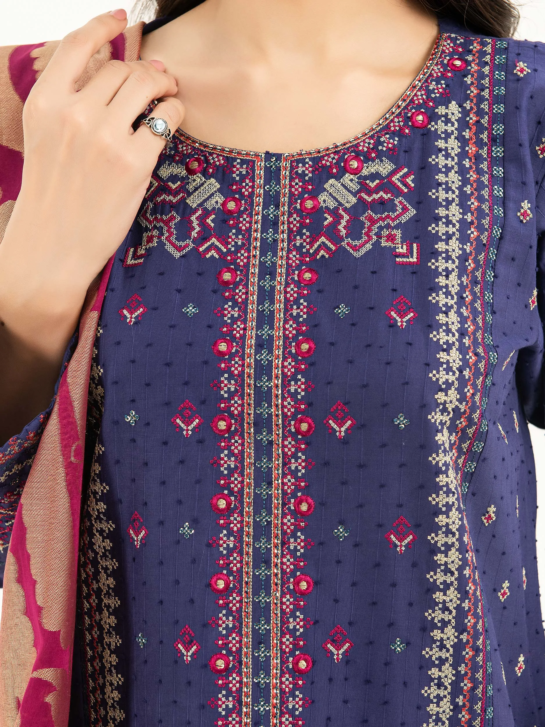 3 Piece Cambric Suit-Embroidered (Pret)