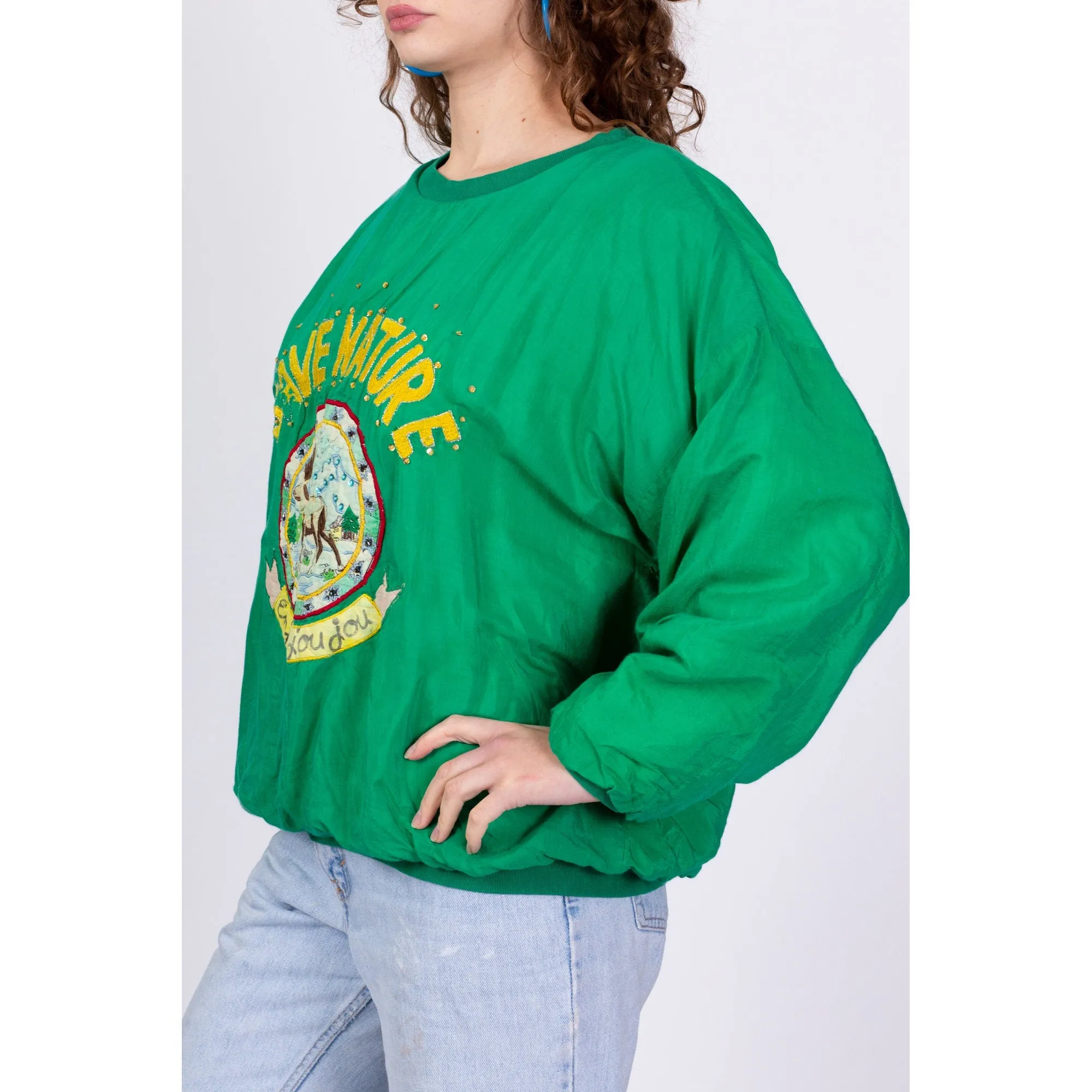 80s Green "Save Nature" Puffy Sweatshirt - One Size
