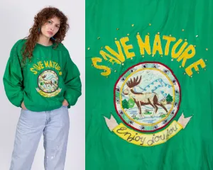 80s Green "Save Nature" Puffy Sweatshirt - One Size