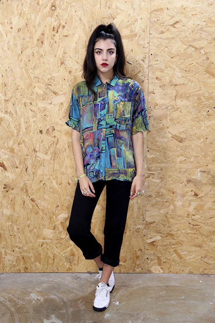 90s Abstract Print Oversized Shirt