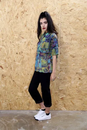 90s Abstract Print Oversized Shirt