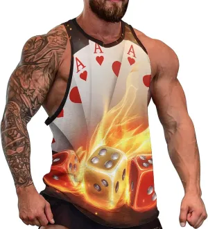 Aces-Spades Dice Fire Flaming Men's Activewear Tank Tops Gym Sleeveless Muscle T Shirts Workout Tees Vest