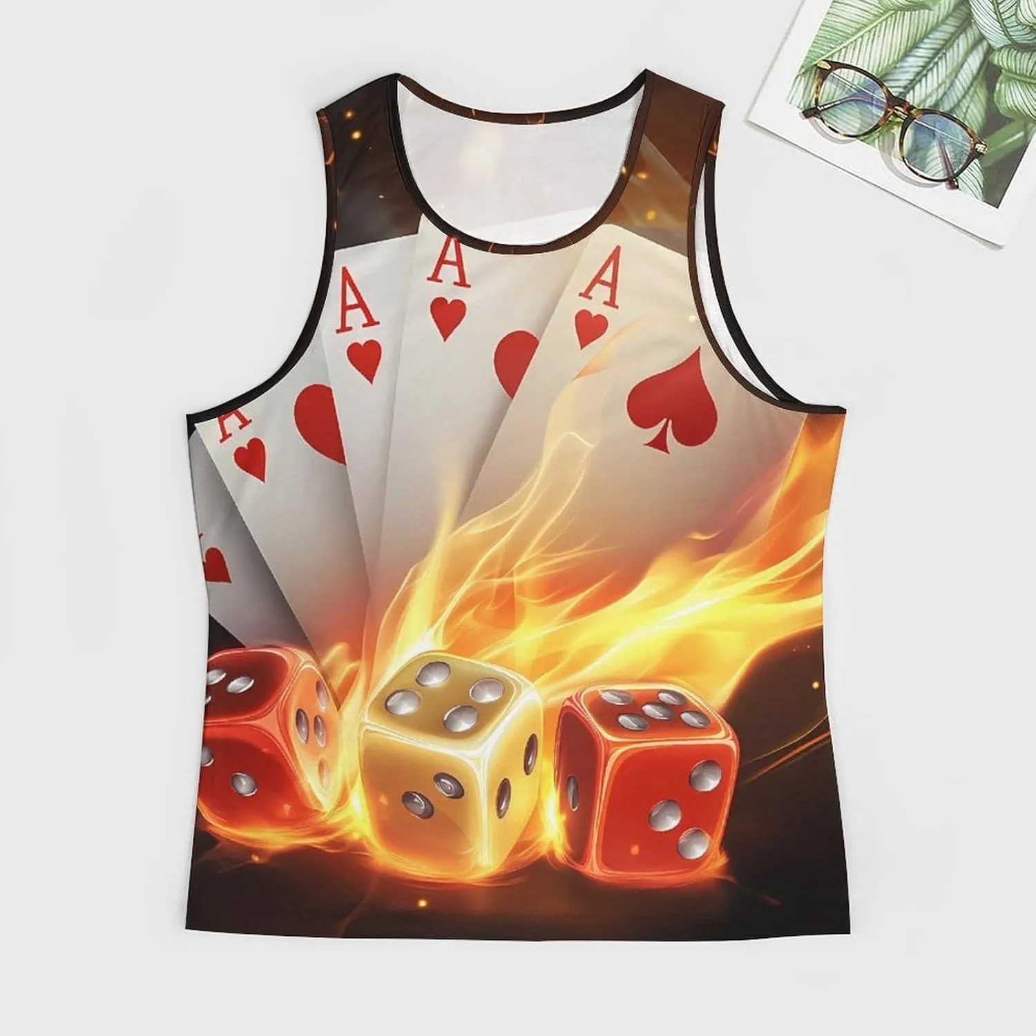 Aces-Spades Dice Fire Flaming Men's Activewear Tank Tops Gym Sleeveless Muscle T Shirts Workout Tees Vest