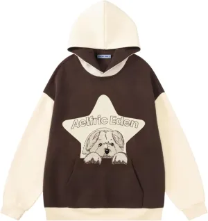 Aelfric Eden Graphic Hoodies for Women Dog Star Print Hoodie Oversized Hoodie Y2K Cute Hooded Sweatshirt