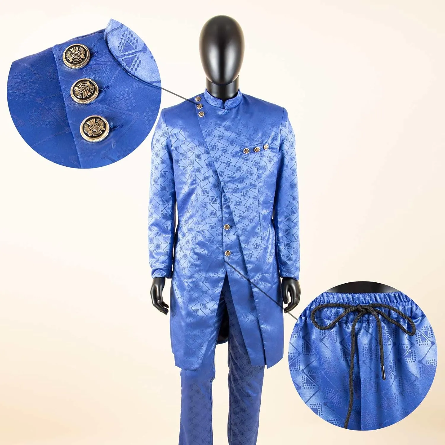 African Clothes for Men Dashiki Slim Fit Jacket and Trousers Set Formal Attire for Wedding