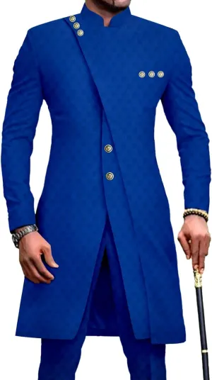African Clothes for Men Dashiki Slim Fit Jacket and Trousers Set Formal Attire for Wedding