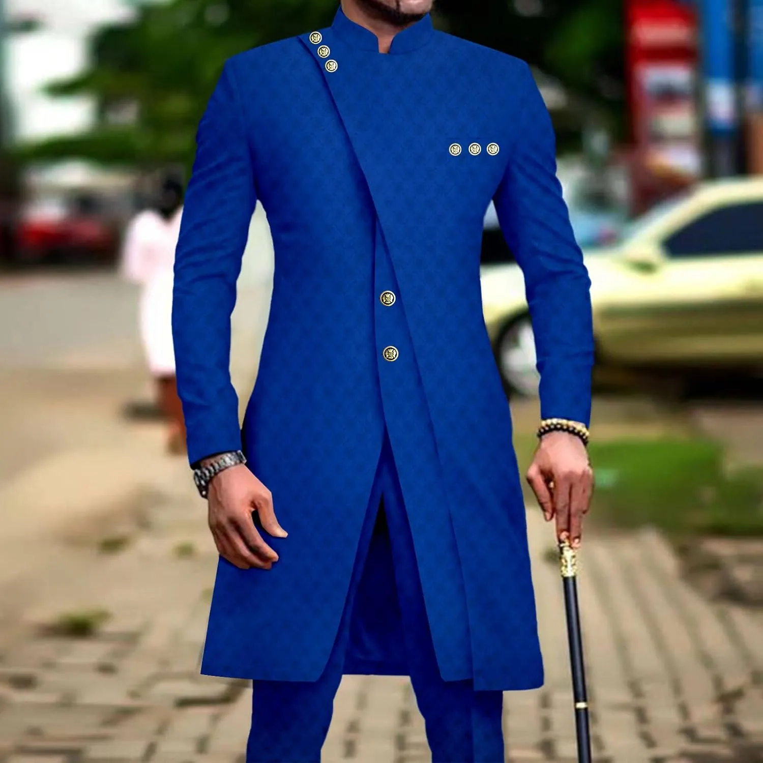 African Clothes for Men Dashiki Slim Fit Jacket and Trousers Set Formal Attire for Wedding