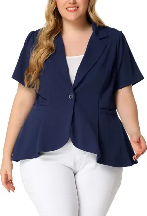 Agnes Orinda Plus Size Blazer for Women Short Sleeve Office Work Button Jacket Business Suit Blazers
