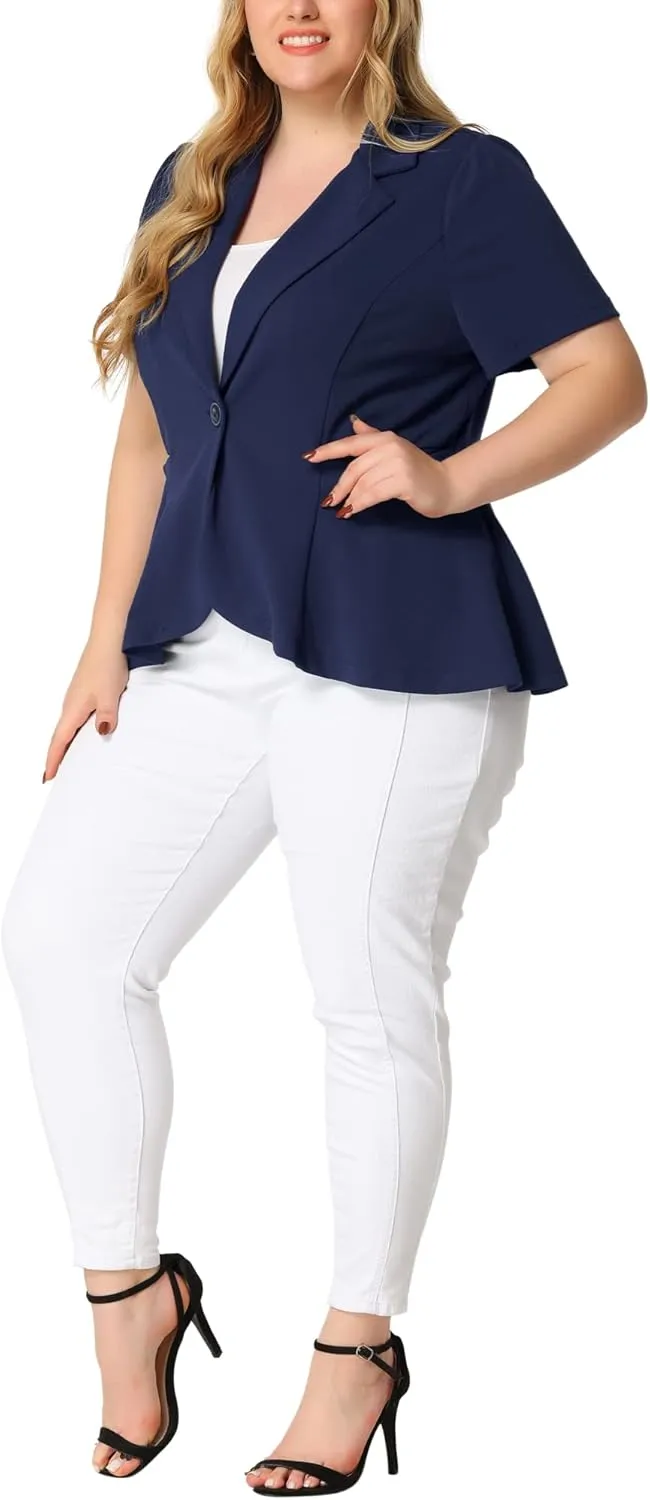 Agnes Orinda Plus Size Blazer for Women Short Sleeve Office Work Button Jacket Business Suit Blazers