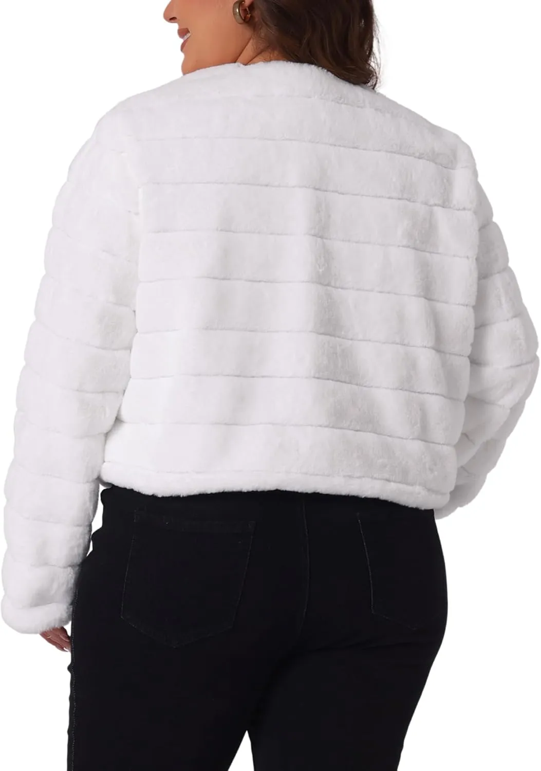 Agnes Orinda Plus Size Faux Fur Jacket for Women Open Front Collarless Wedding Formal Cropped Faux Fur Winter Jackets