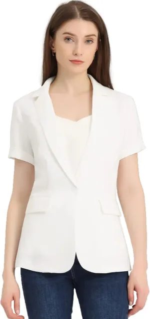 Allegra K Women's 1 Button Blazer Jacket Office Business Short Sleeve Blazer