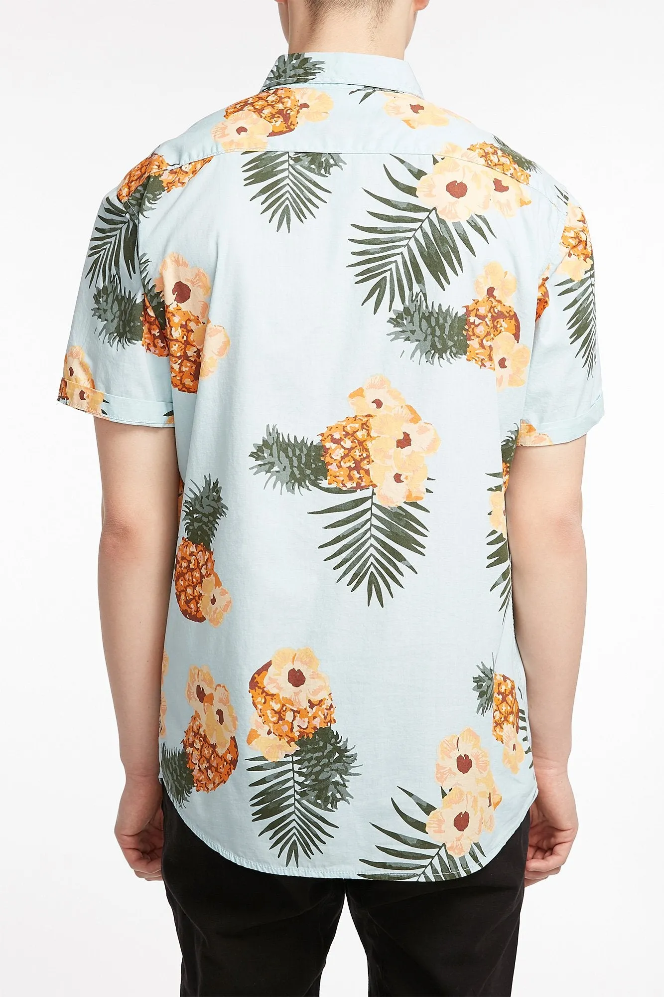 Amnesia Guys Tropical Pineapple Print Button-Up Tee
