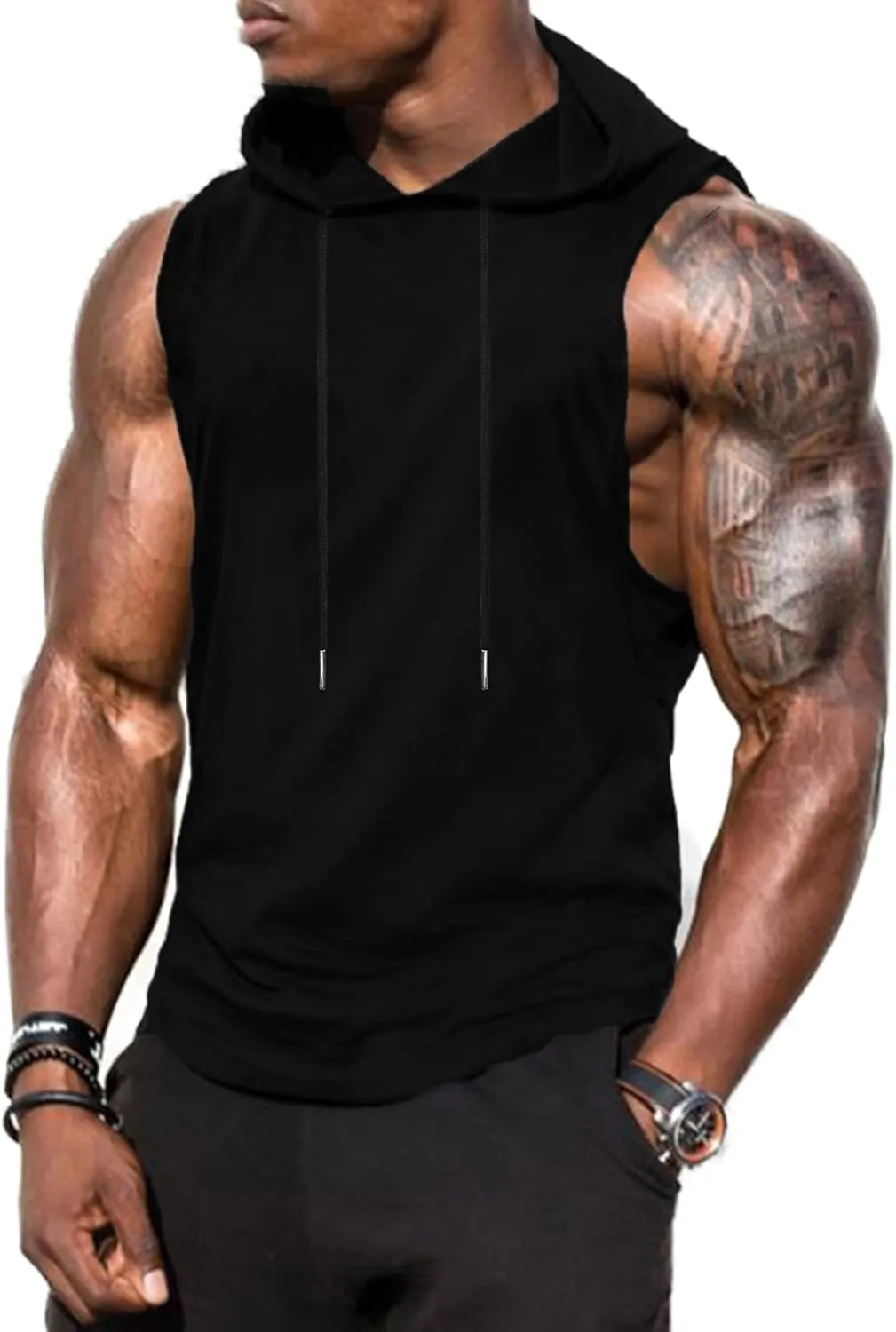Babioboa Men's Workout Hooded Tank Tops Sports Training Sleeveless Gym Hoodies Bodybuilding Cut Off Muscle Shirts