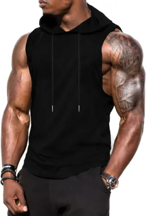 Babioboa Men's Workout Hooded Tank Tops Sports Training Sleeveless Gym Hoodies Bodybuilding Cut Off Muscle Shirts