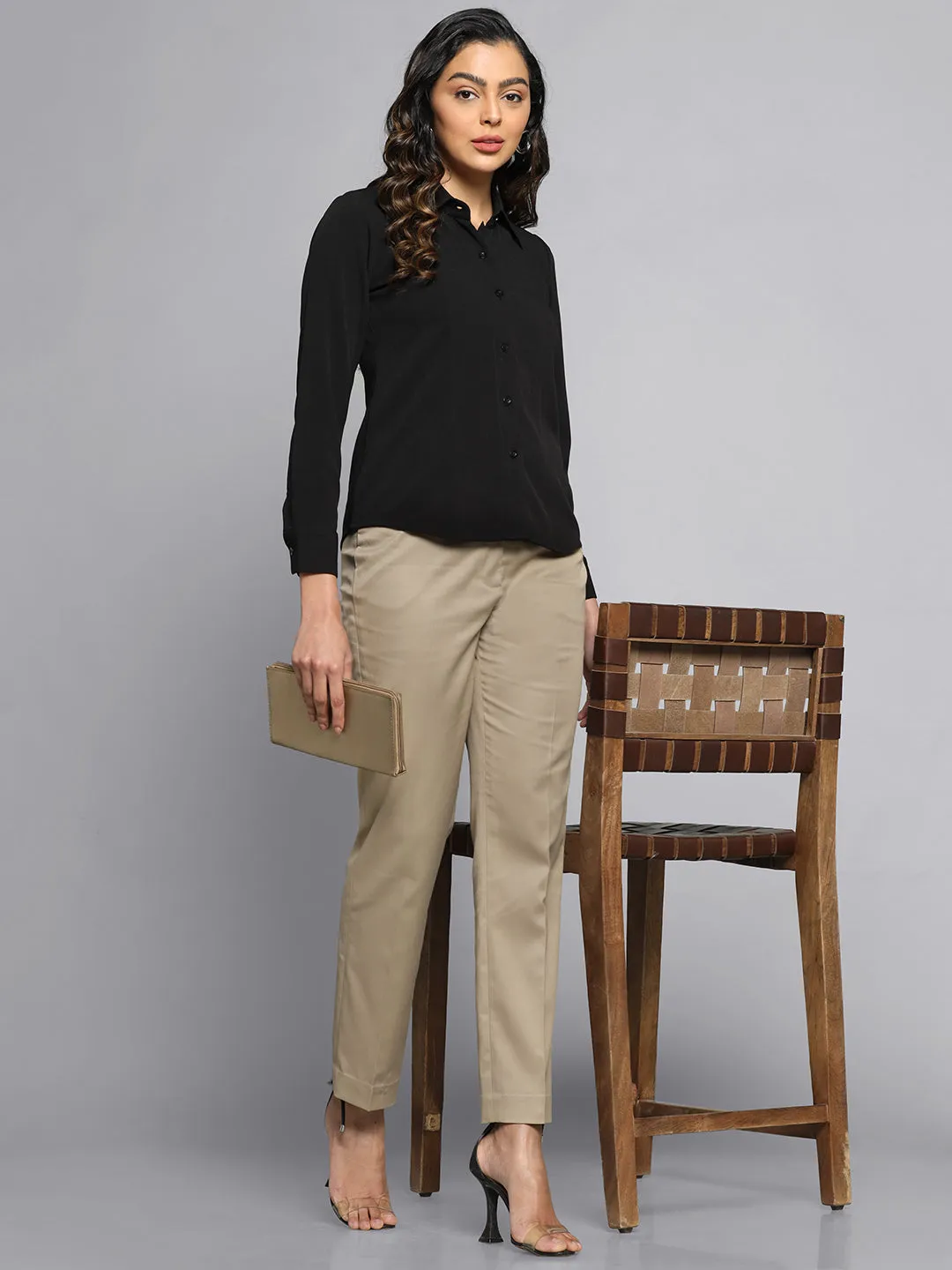 Bamboo Beige Cotton Regular Pants