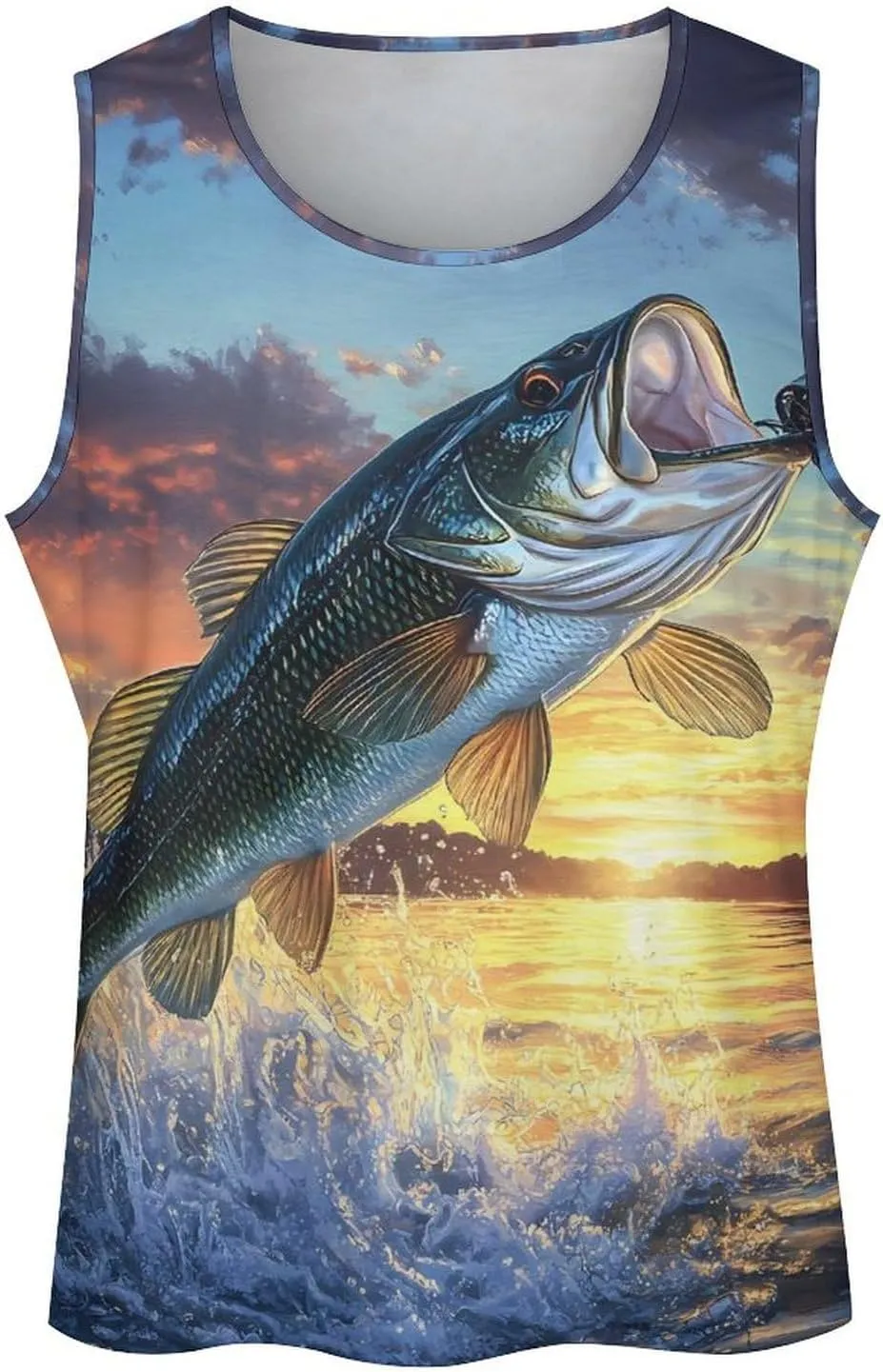 Bass Fish Sunset Men's Activewear Tank Tops Gym Sleeveless Muscle T Shirts Workout Tees Vest