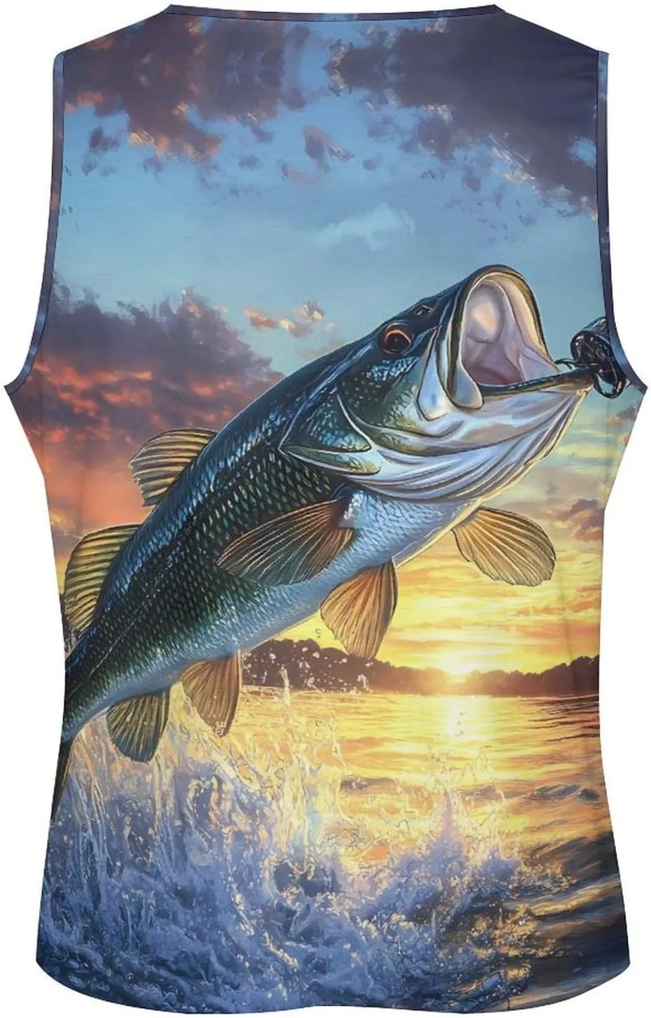 Bass Fish Sunset Men's Activewear Tank Tops Gym Sleeveless Muscle T Shirts Workout Tees Vest