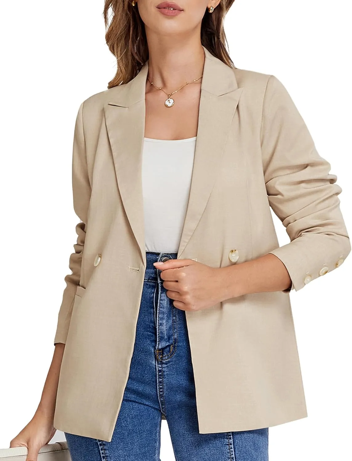 Belle Poque Women Business Casual Blazer Long Sleeve Lapel Button Work Blazer with Pockets