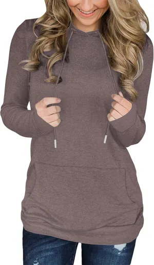 BEUFRI Hoodies for Women Casual Long Sleeve Solid Pullover Tops Loose Sweatshirt with Pocket