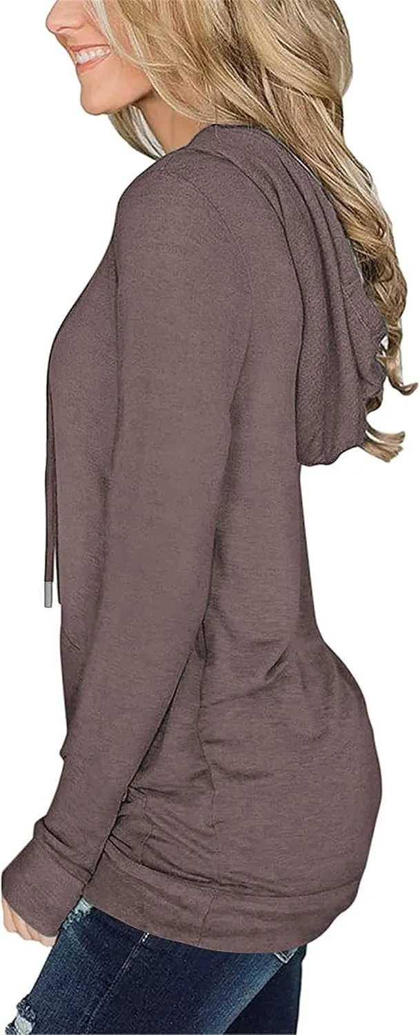 BEUFRI Hoodies for Women Casual Long Sleeve Solid Pullover Tops Loose Sweatshirt with Pocket