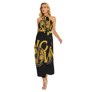 Black & Gold Wrap Hem Belted Dress - Breathable Cotton Lining for Comfort & Style