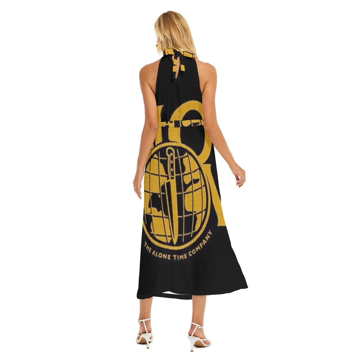 Black & Gold Wrap Hem Belted Dress - Breathable Cotton Lining for Comfort & Style