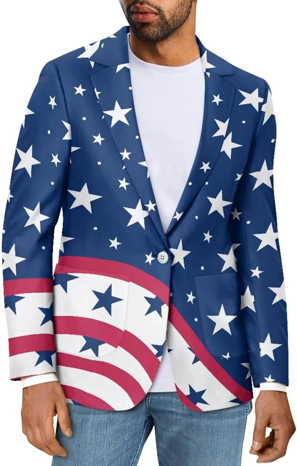 Blazer for Men One Button Notched Lapel Suit Jacket Casual Business Jackets Sports Coats Slim Fit Plus Size Blazer