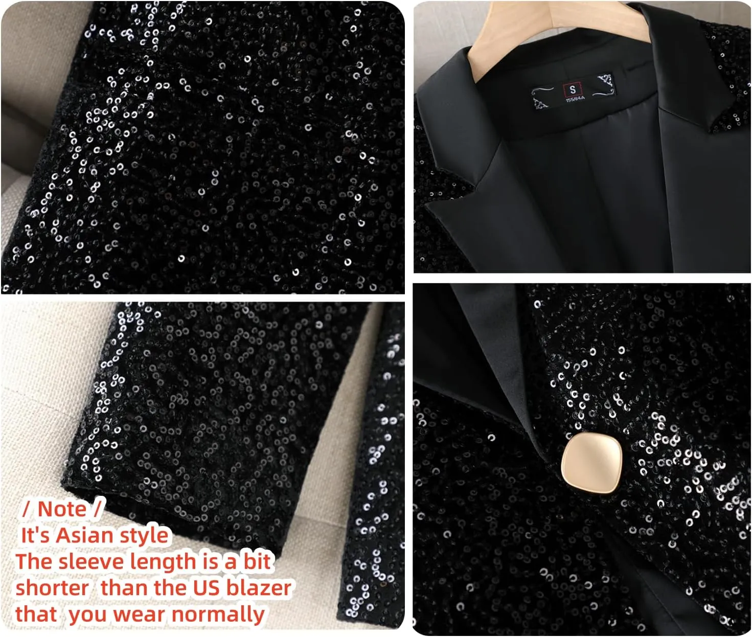Blazers for Women Business Casual Petite Office Long Sleeve Shiny Sequins Suit Jacket for Holiday Party JNZJK001