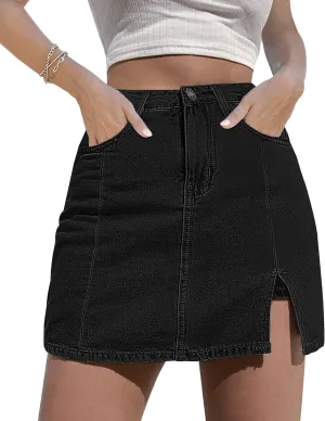 BloomySkorts Jean Skorts, 2025 Womens Mini Denim Skirt, High Waisted Stretch Casual Jean Skirt, Side Slit Wrap Short Skirt