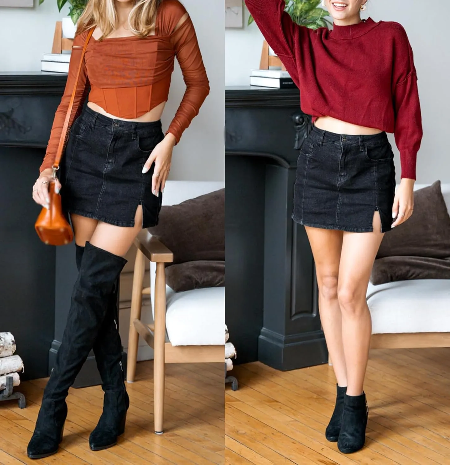 BloomySkorts Jean Skorts, 2025 Womens Mini Denim Skirt, High Waisted Stretch Casual Jean Skirt, Side Slit Wrap Short Skirt