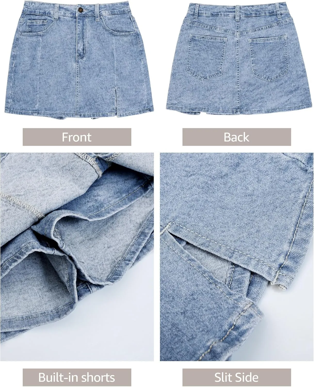 BloomySkorts Jean Skorts, 2025 Womens Mini Denim Skirt, High Waisted Stretch Casual Jean Skirt, Side Slit Wrap Short Skirt