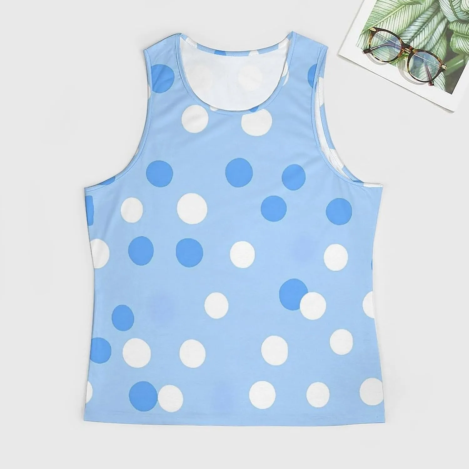 Blue Polka Dots Men's Activewear Tank Tops Gym Sleeveless Muscle T Shirts Workout Tees Vest