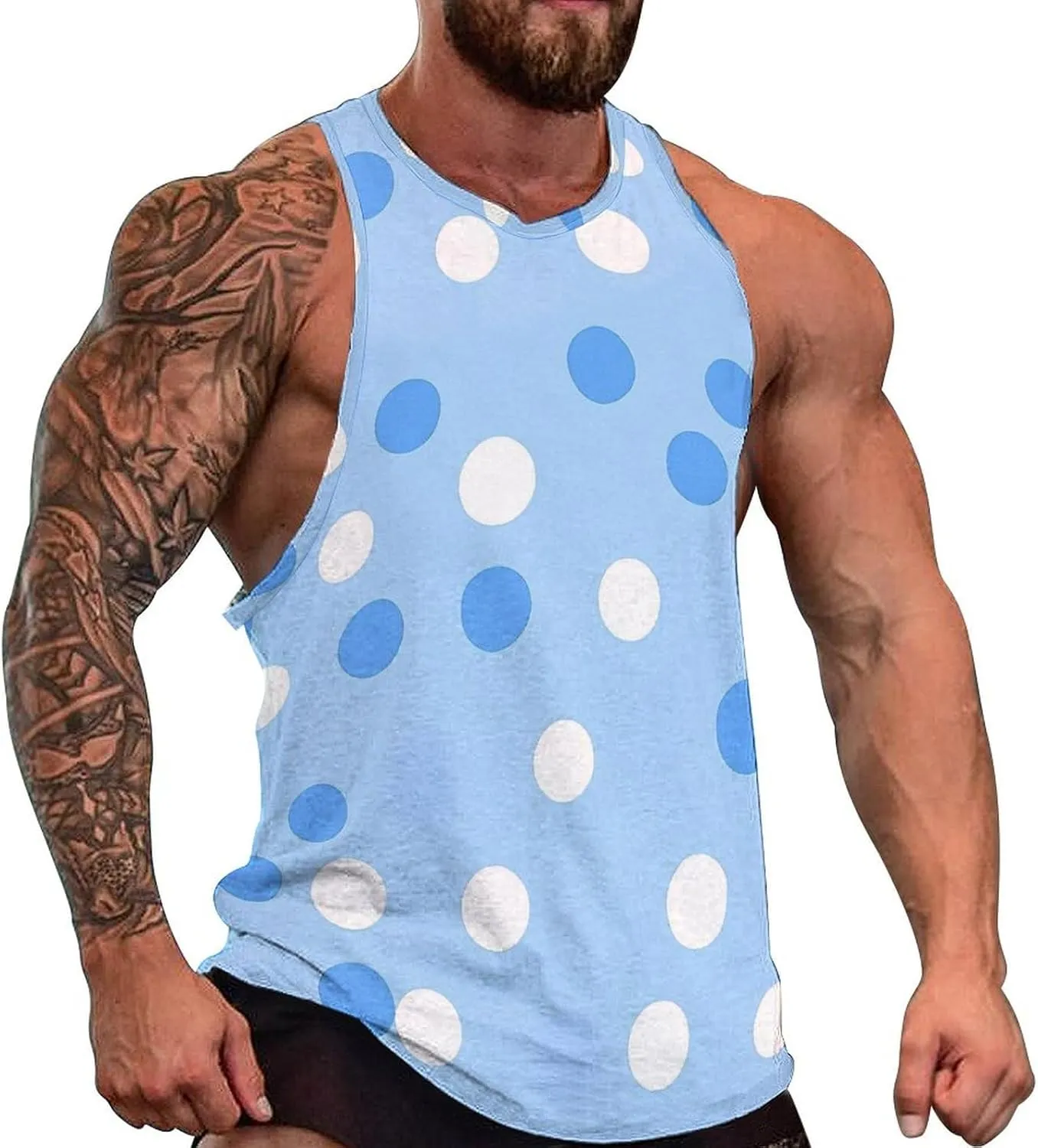 Blue Polka Dots Men's Activewear Tank Tops Gym Sleeveless Muscle T Shirts Workout Tees Vest