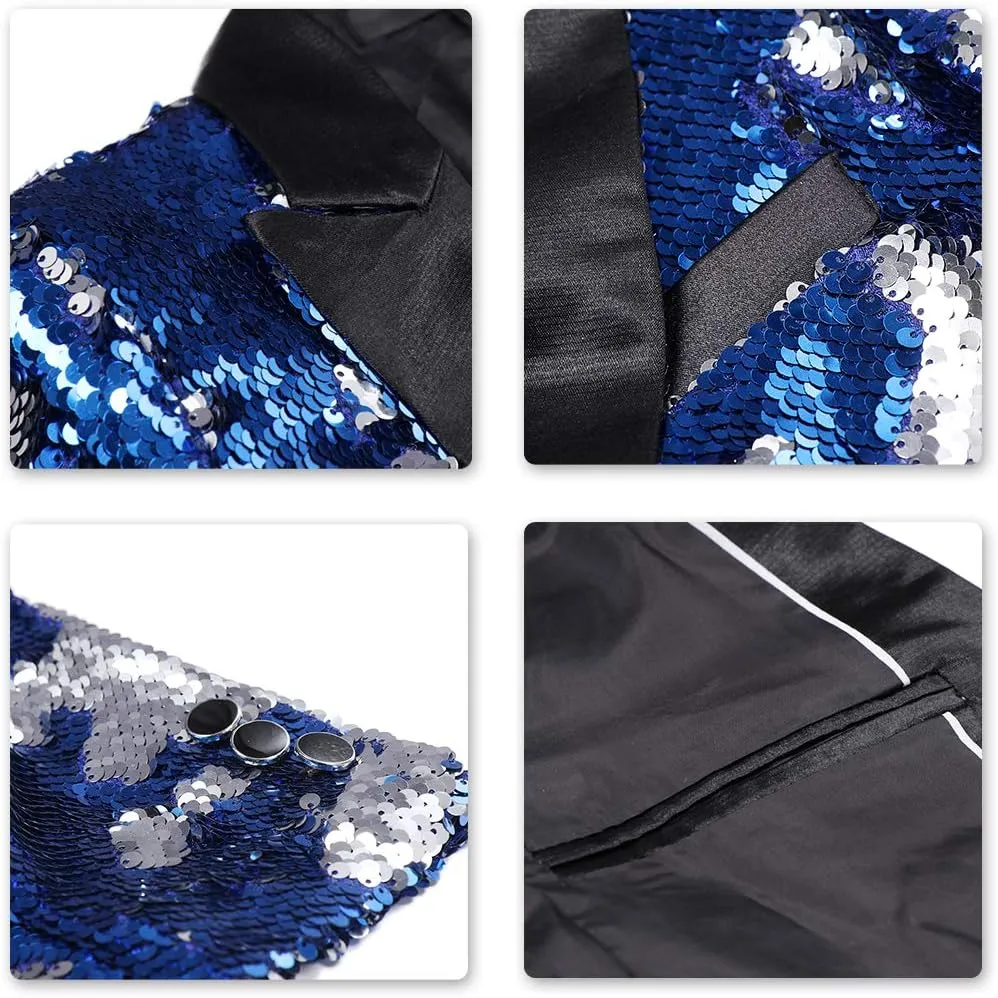 Boyland Boys 2 Pieces Suits Tuxedo Suit Shiny Sequins Peak Lapel Slim Fit Jacket Pants Party Performance