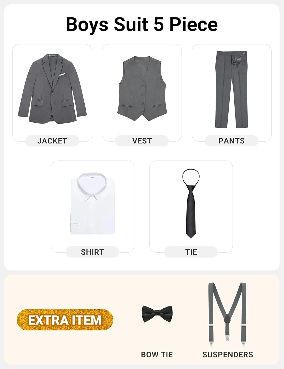 Boys' Formal Dresswear Suits Set, with Suspenders, Adjustable Waist