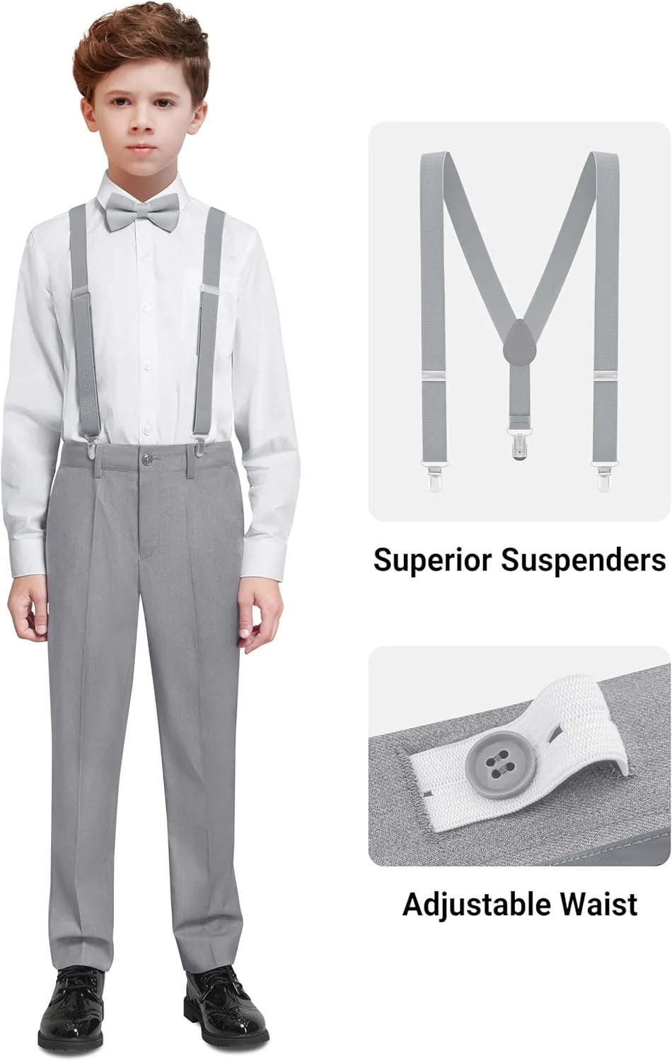 Boys' Formal Dresswear Suits Set, with Suspenders, Adjustable Waist
