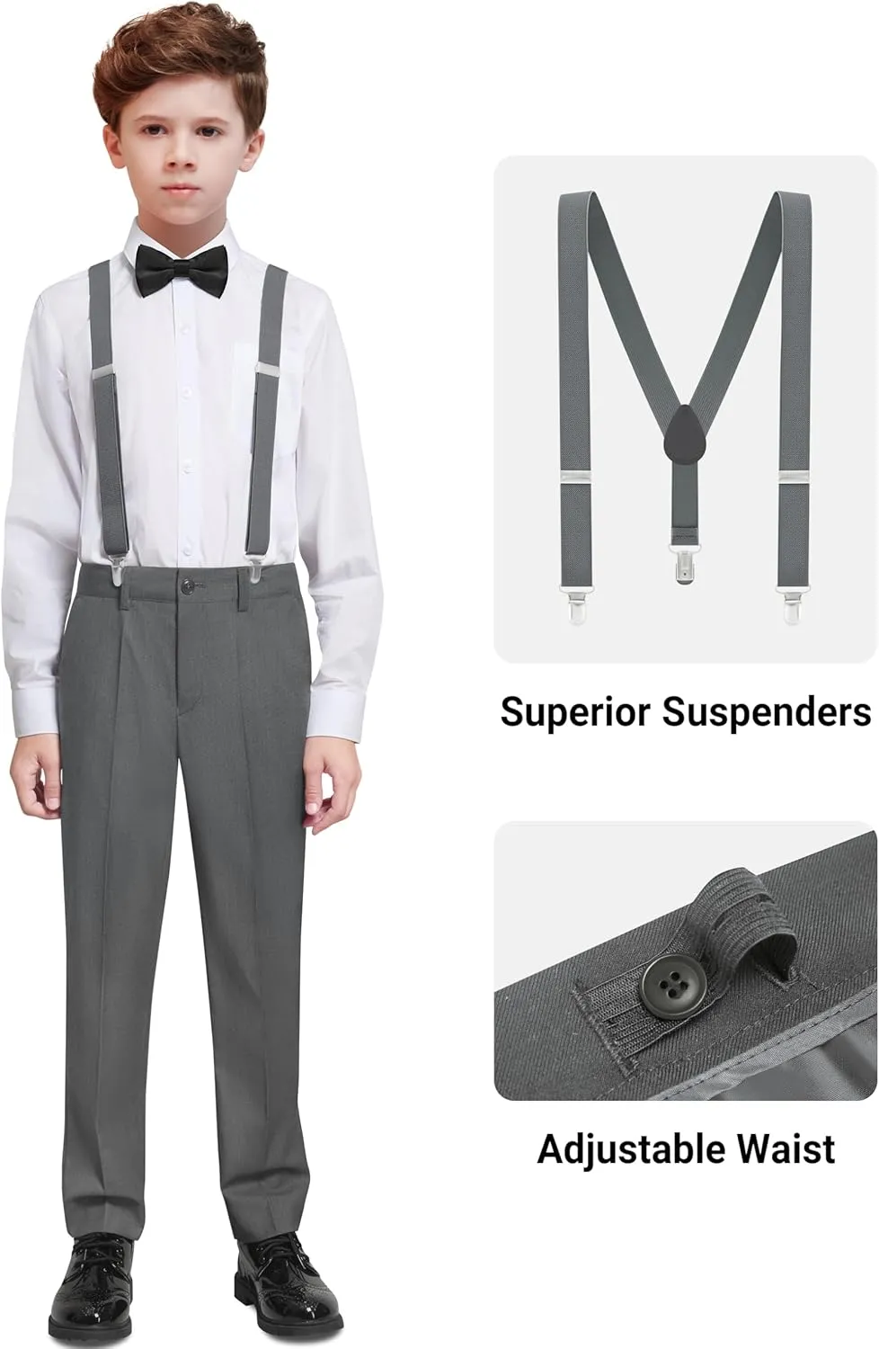 Boys' Formal Dresswear Suits Set, with Suspenders, Adjustable Waist