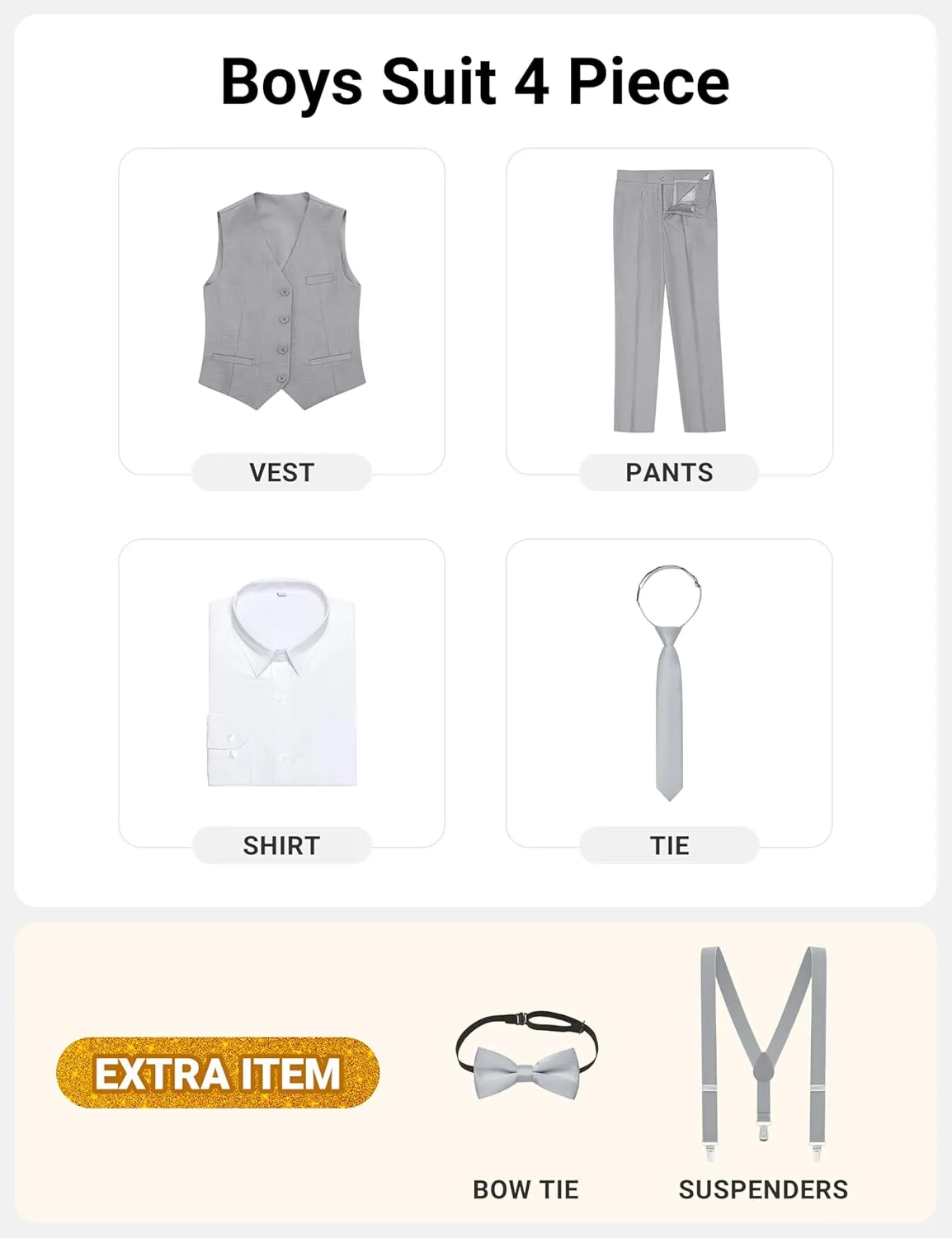 Boys' Formal Dresswear Suits Set, with Suspenders, Adjustable Waist