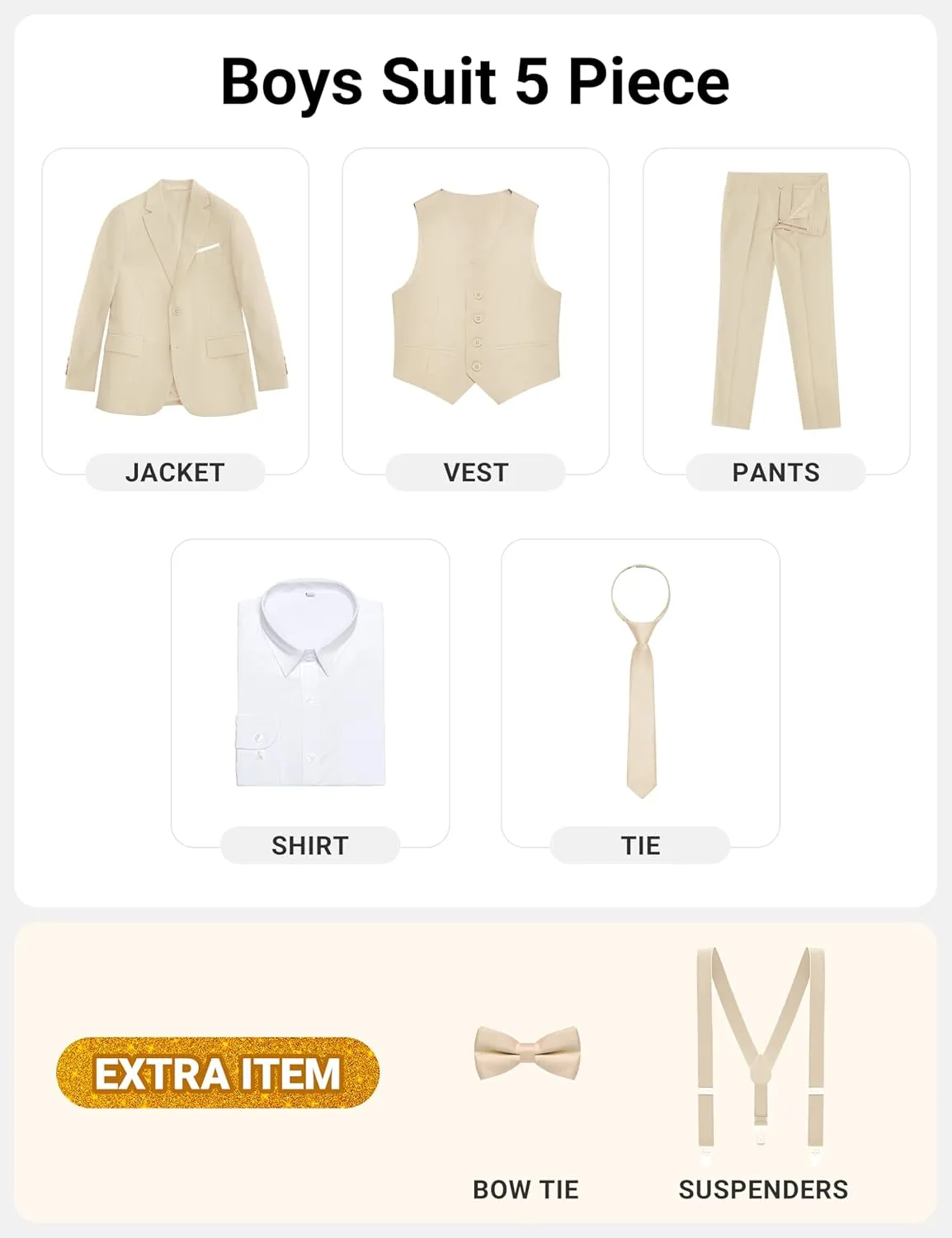 Boys' Formal Dresswear Suits Set, with Suspenders, Adjustable Waist
