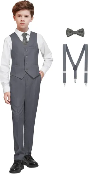 Boys' Formal Dresswear Suits Set, with Suspenders, Adjustable Waist