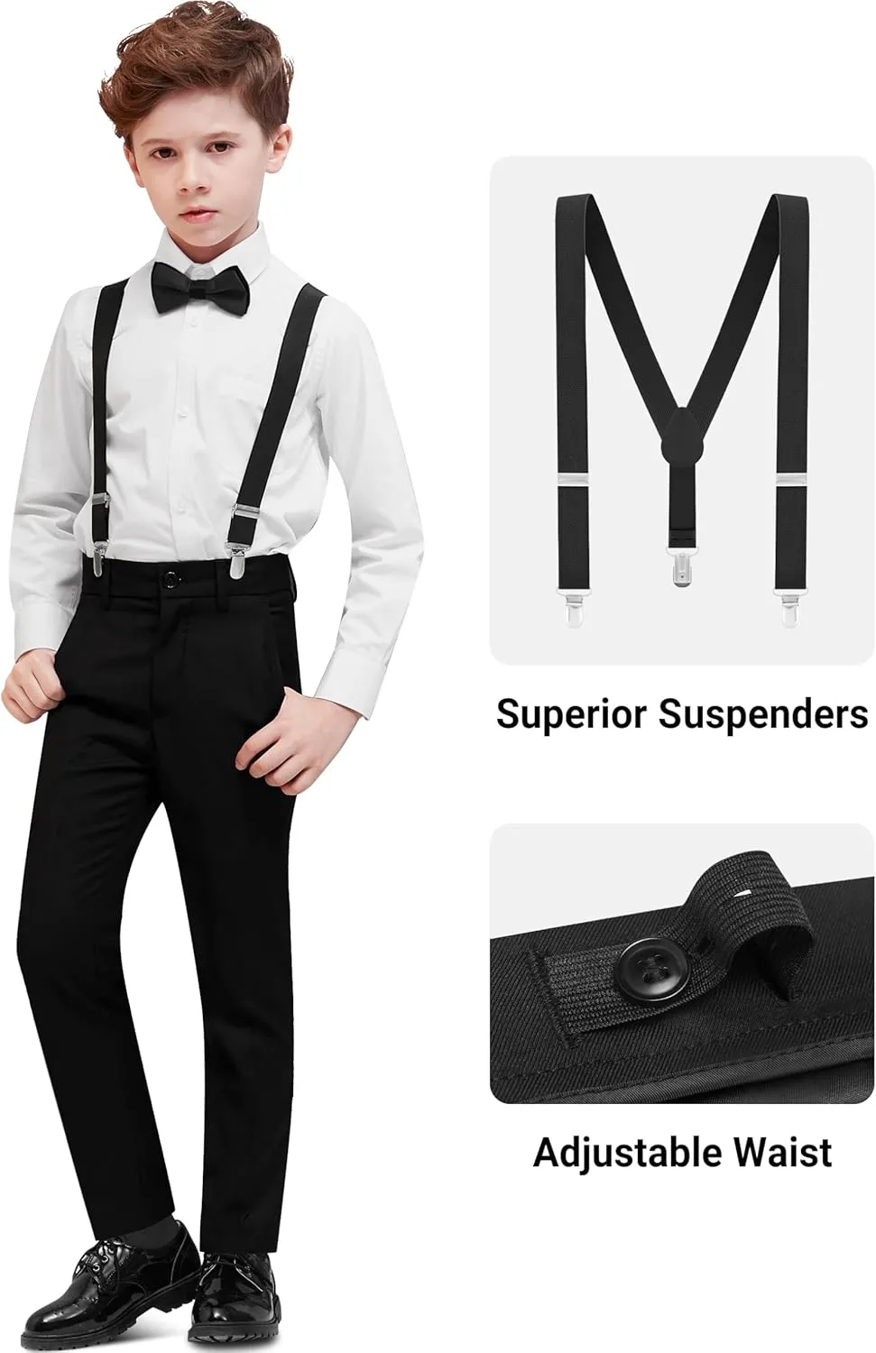 Boys' Formal Dresswear Suits Set, with Suspenders, Adjustable Waist