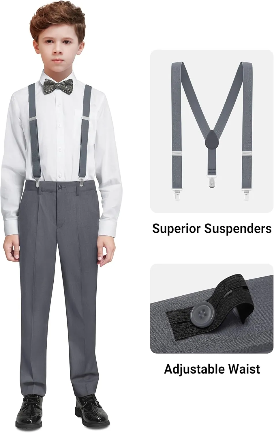 Boys' Formal Dresswear Suits Set, with Suspenders, Adjustable Waist