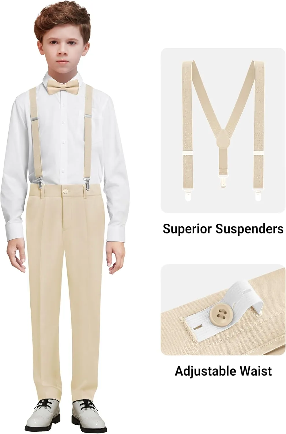 Boys' Formal Dresswear Suits Set, with Suspenders, Adjustable Waist