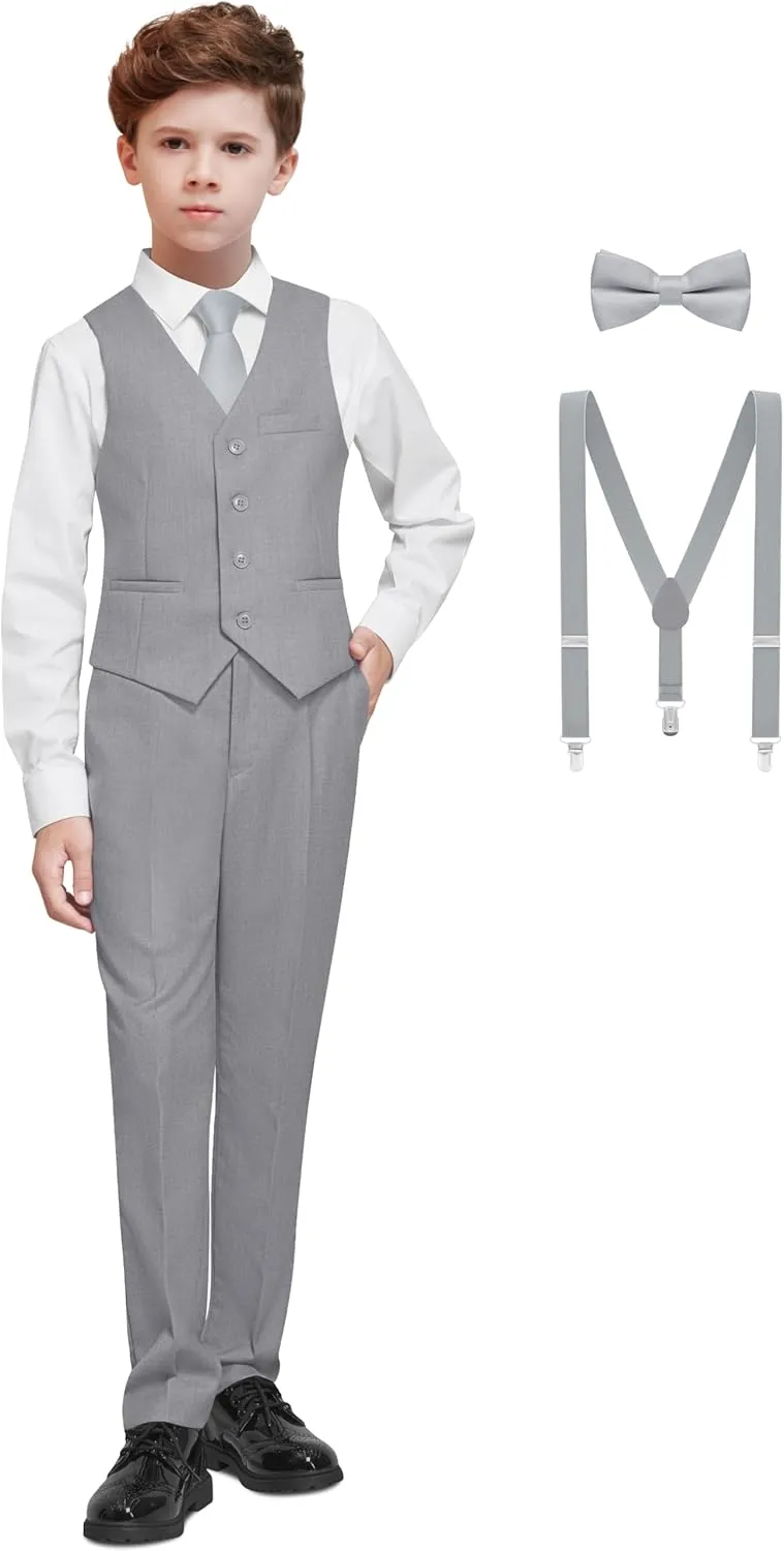 Boys' Formal Dresswear Suits Set, with Suspenders, Adjustable Waist
