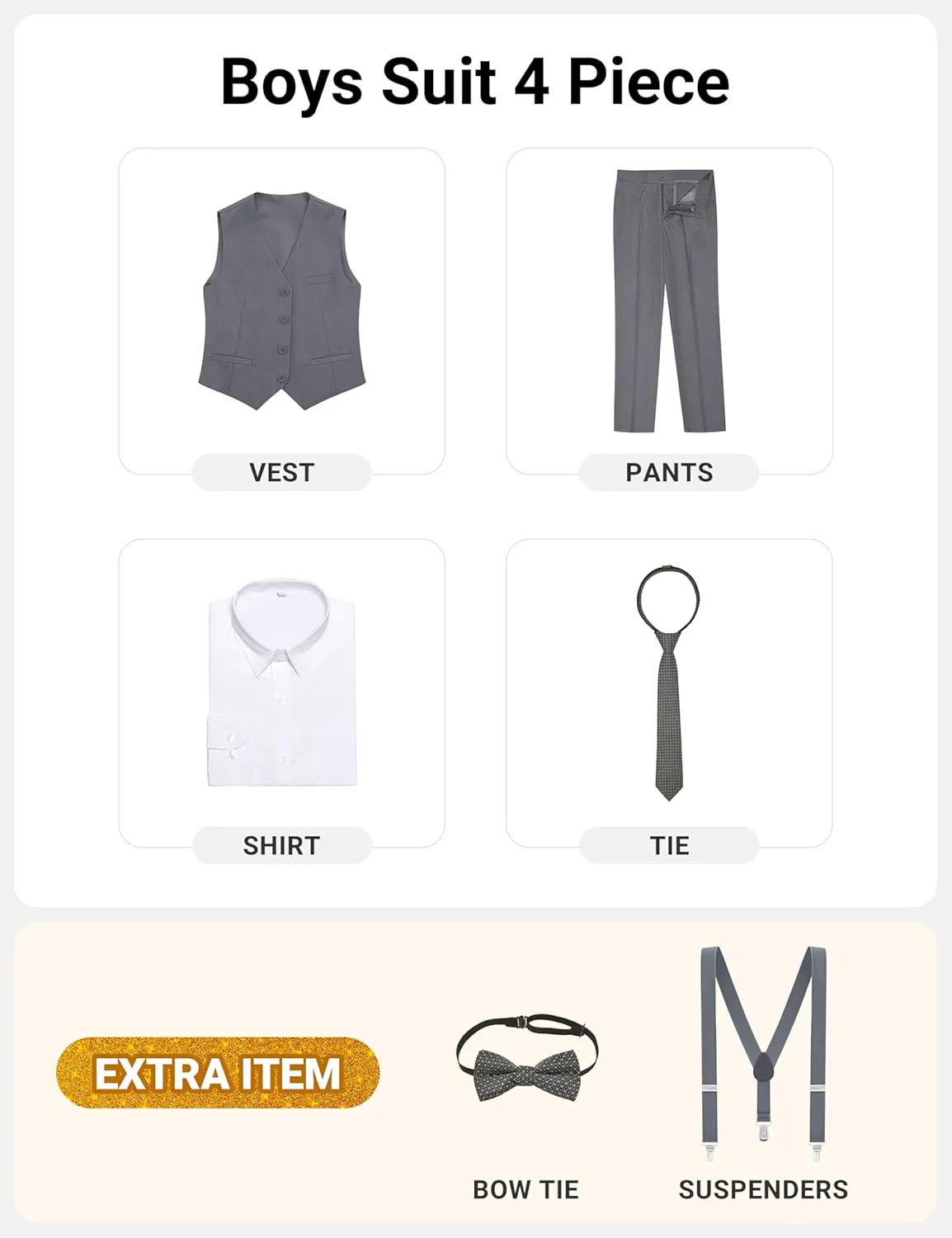 Boys' Formal Dresswear Suits Set, with Suspenders, Adjustable Waist