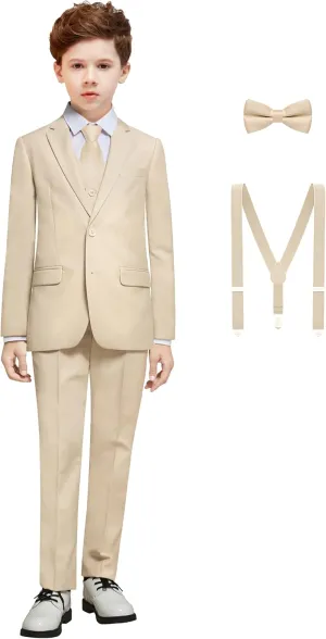 Boys' Formal Dresswear Suits Set, with Suspenders, Adjustable Waist