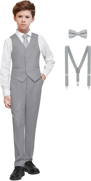Boys' Formal Dresswear Suits Set, with Suspenders, Adjustable Waist
